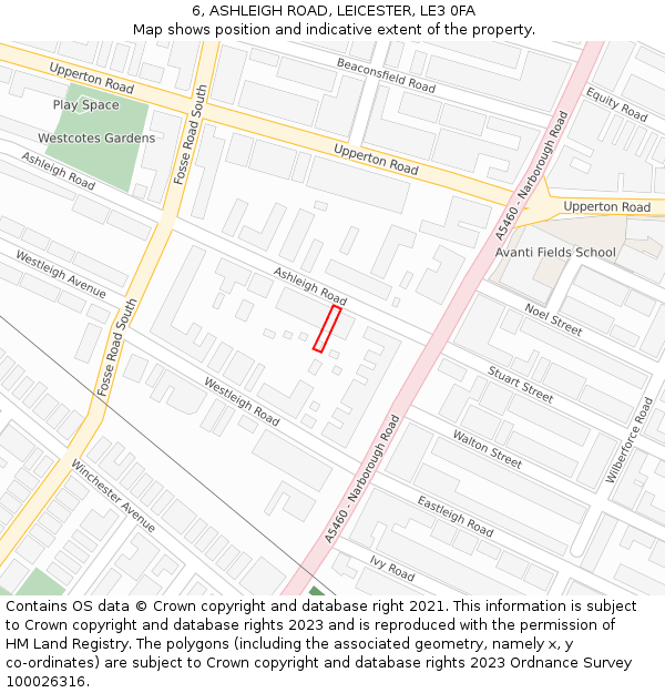 6, ASHLEIGH ROAD, LEICESTER, LE3 0FA: Location map and indicative extent of plot