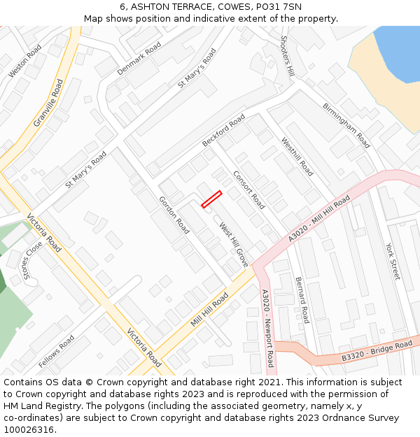 6, ASHTON TERRACE, COWES, PO31 7SN: Location map and indicative extent of plot