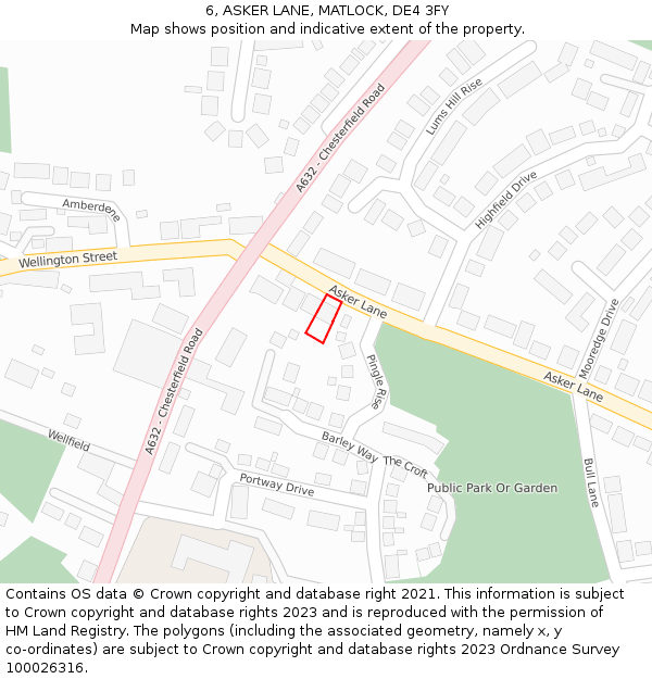 6, ASKER LANE, MATLOCK, DE4 3FY: Location map and indicative extent of plot