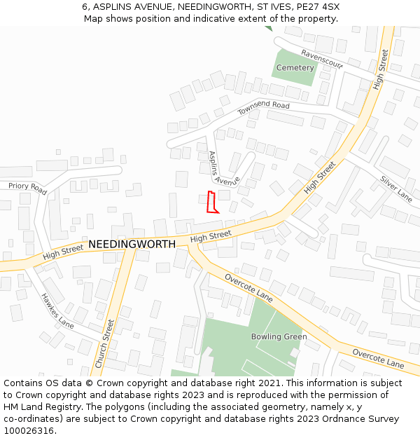 6, ASPLINS AVENUE, NEEDINGWORTH, ST IVES, PE27 4SX: Location map and indicative extent of plot
