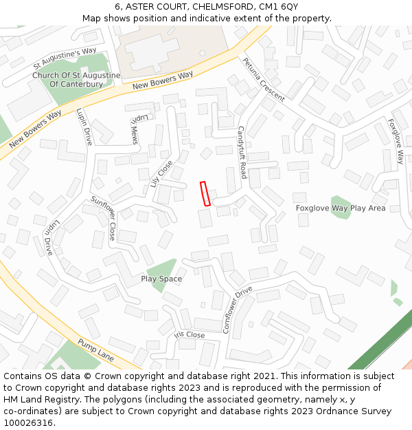 6, ASTER COURT, CHELMSFORD, CM1 6QY: Location map and indicative extent of plot