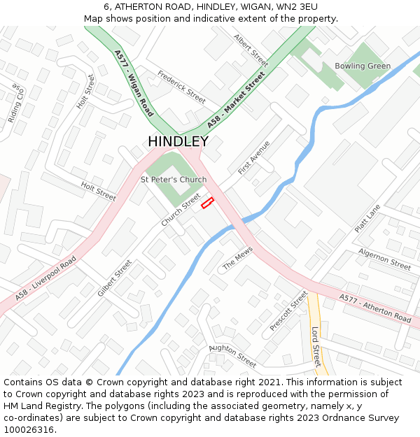 6, ATHERTON ROAD, HINDLEY, WIGAN, WN2 3EU: Location map and indicative extent of plot