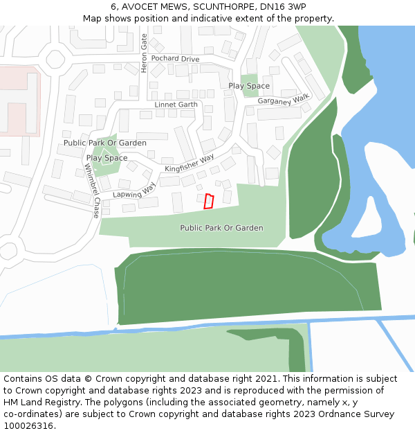 6, AVOCET MEWS, SCUNTHORPE, DN16 3WP: Location map and indicative extent of plot