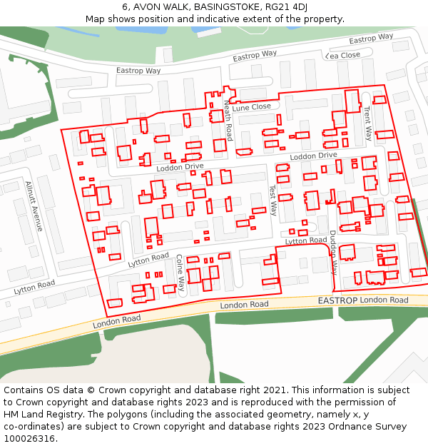 6, AVON WALK, BASINGSTOKE, RG21 4DJ: Location map and indicative extent of plot