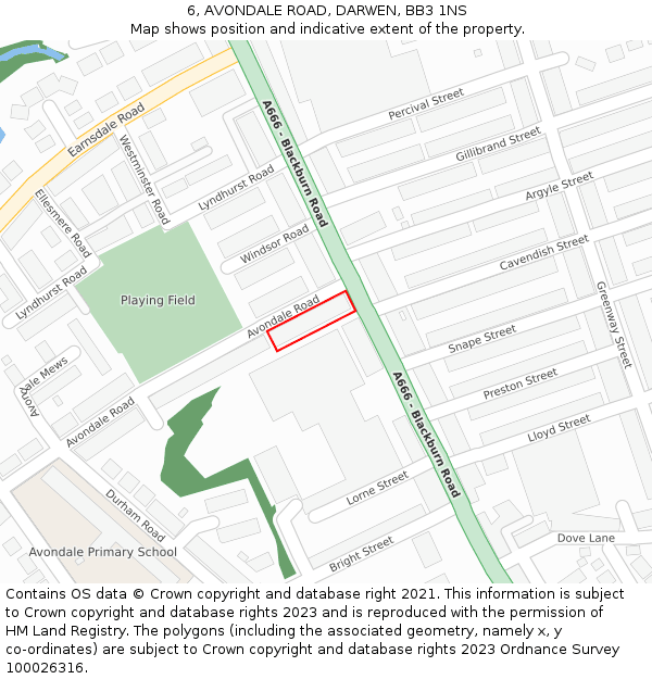6, AVONDALE ROAD, DARWEN, BB3 1NS: Location map and indicative extent of plot