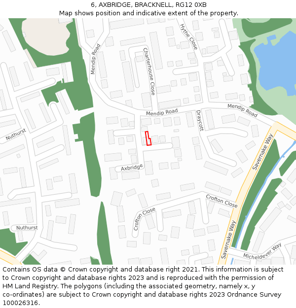6, AXBRIDGE, BRACKNELL, RG12 0XB: Location map and indicative extent of plot