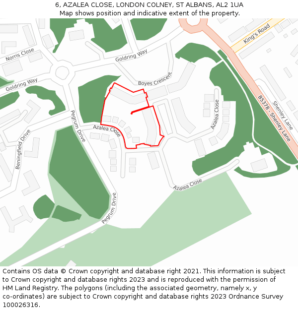 6, AZALEA CLOSE, LONDON COLNEY, ST ALBANS, AL2 1UA: Location map and indicative extent of plot