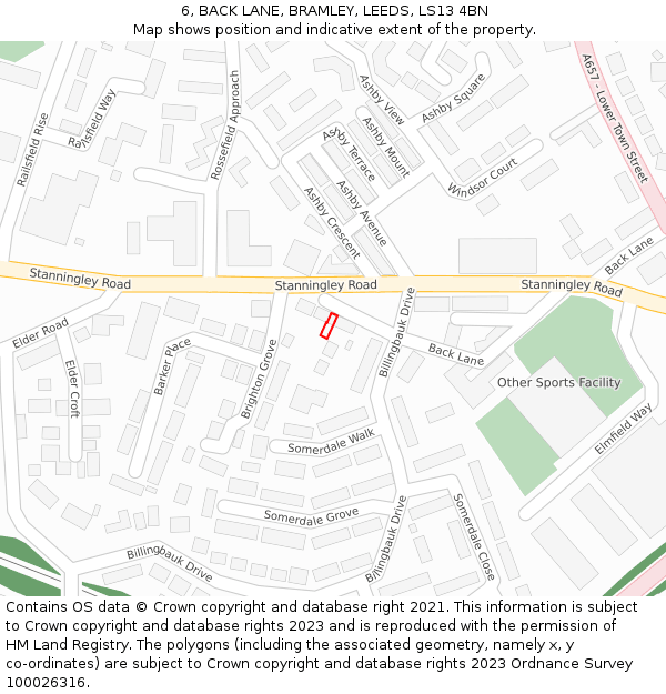 6, BACK LANE, BRAMLEY, LEEDS, LS13 4BN: Location map and indicative extent of plot
