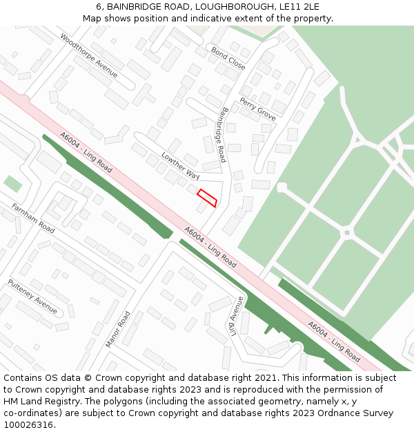 6, BAINBRIDGE ROAD, LOUGHBOROUGH, LE11 2LE: Location map and indicative extent of plot