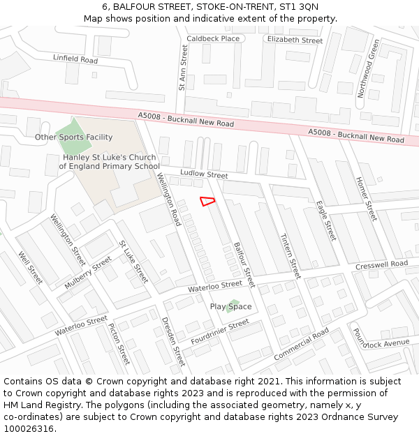6, BALFOUR STREET, STOKE-ON-TRENT, ST1 3QN: Location map and indicative extent of plot