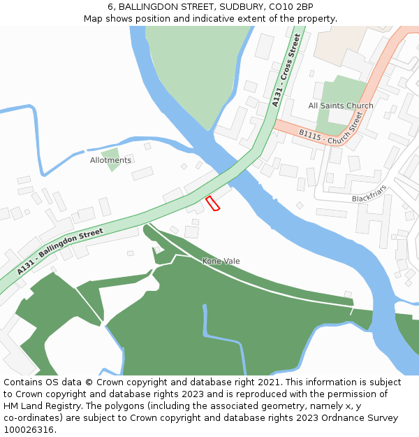 6, BALLINGDON STREET, SUDBURY, CO10 2BP: Location map and indicative extent of plot