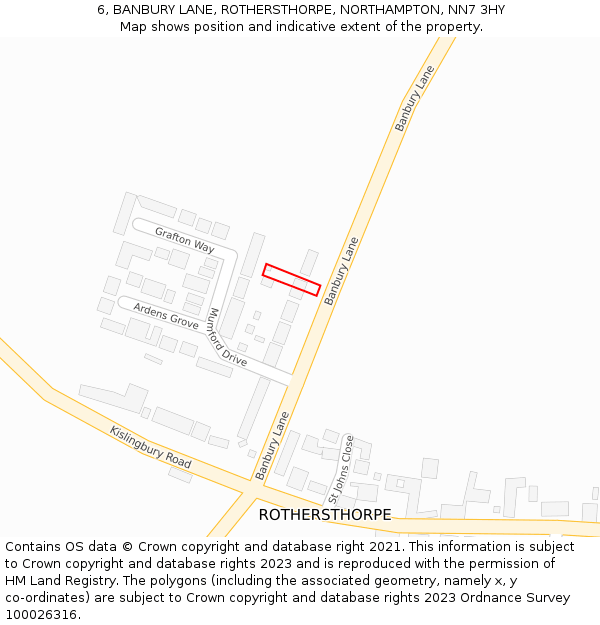 6, BANBURY LANE, ROTHERSTHORPE, NORTHAMPTON, NN7 3HY: Location map and indicative extent of plot