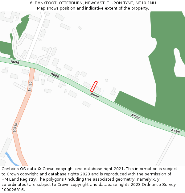 6, BANKFOOT, OTTERBURN, NEWCASTLE UPON TYNE, NE19 1NU: Location map and indicative extent of plot