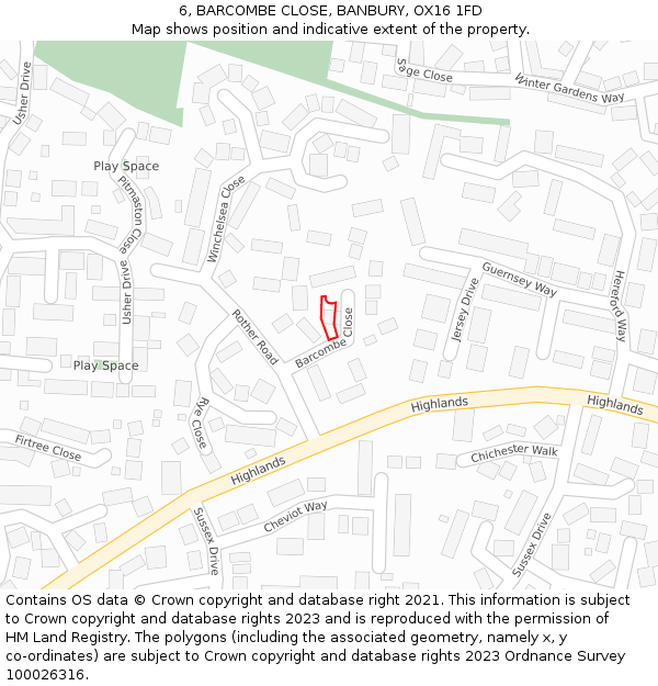 6, BARCOMBE CLOSE, BANBURY, OX16 1FD: Location map and indicative extent of plot