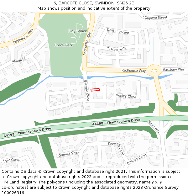6, BARCOTE CLOSE, SWINDON, SN25 2BJ: Location map and indicative extent of plot
