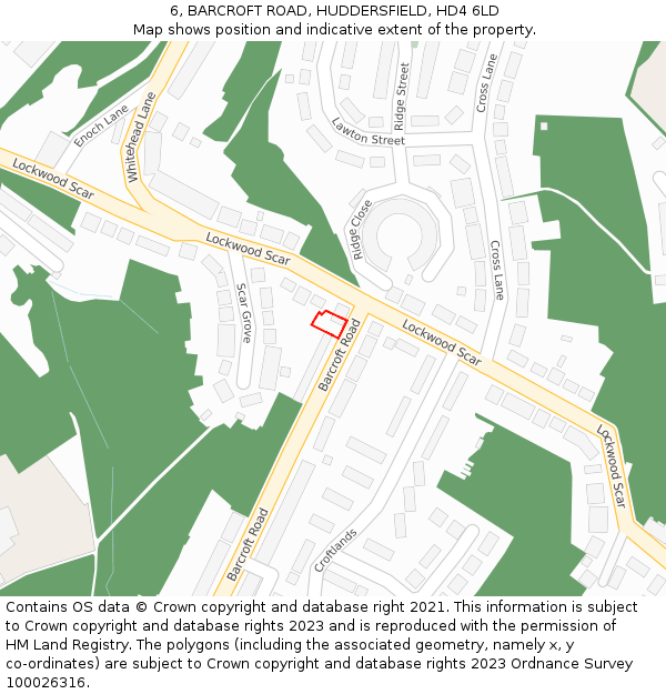 6, BARCROFT ROAD, HUDDERSFIELD, HD4 6LD: Location map and indicative extent of plot