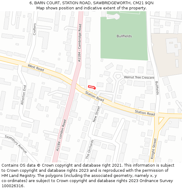 6, BARN COURT, STATION ROAD, SAWBRIDGEWORTH, CM21 9QN: Location map and indicative extent of plot