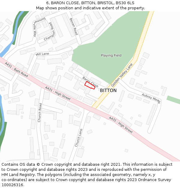 6, BARON CLOSE, BITTON, BRISTOL, BS30 6LS: Location map and indicative extent of plot