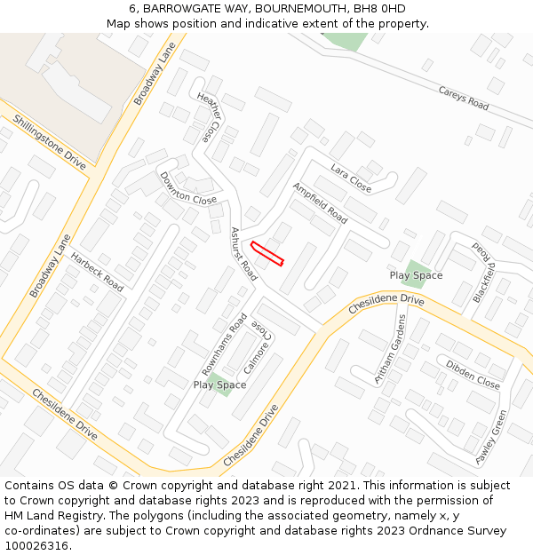 6, BARROWGATE WAY, BOURNEMOUTH, BH8 0HD: Location map and indicative extent of plot