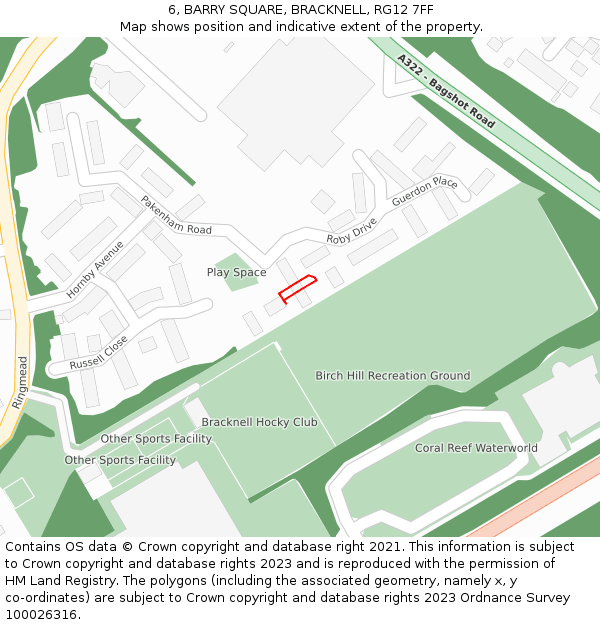 6, BARRY SQUARE, BRACKNELL, RG12 7FF: Location map and indicative extent of plot