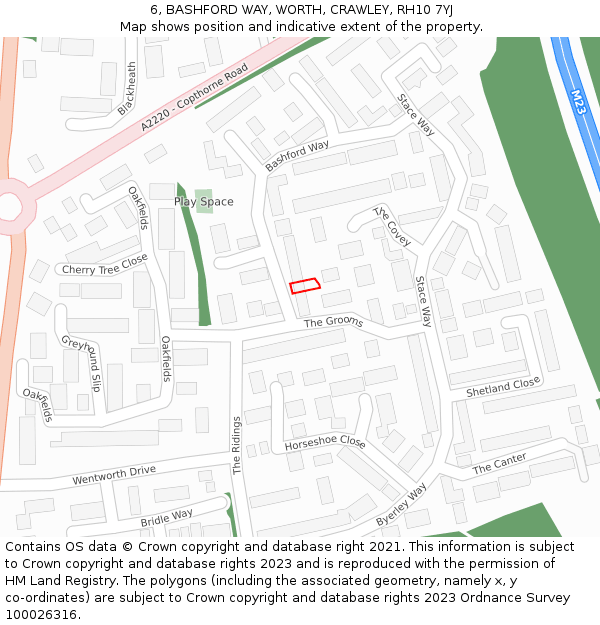 6, BASHFORD WAY, WORTH, CRAWLEY, RH10 7YJ: Location map and indicative extent of plot