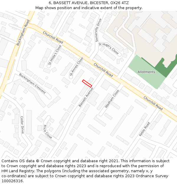 6, BASSETT AVENUE, BICESTER, OX26 4TZ: Location map and indicative extent of plot