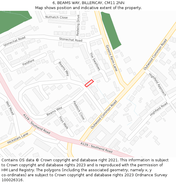6, BEAMS WAY, BILLERICAY, CM11 2NN: Location map and indicative extent of plot