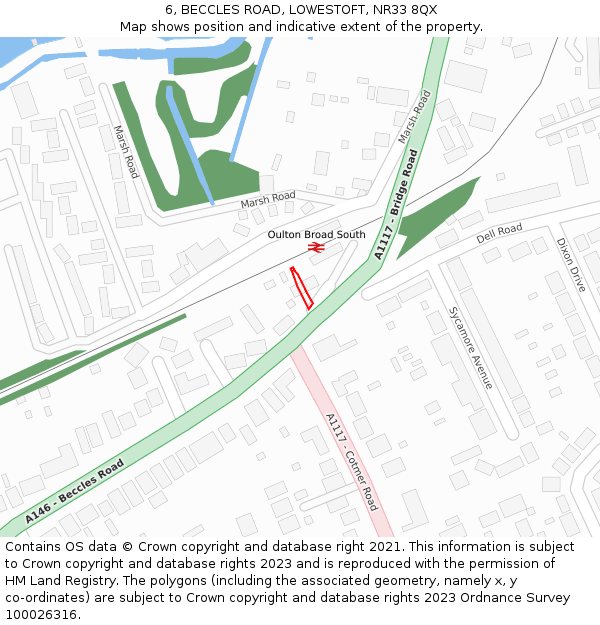 6, BECCLES ROAD, LOWESTOFT, NR33 8QX: Location map and indicative extent of plot