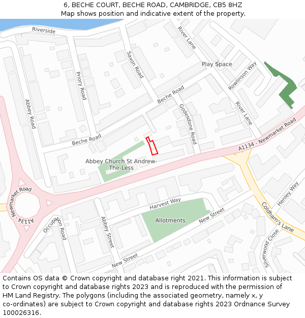 6, BECHE COURT, BECHE ROAD, CAMBRIDGE, CB5 8HZ: Location map and indicative extent of plot