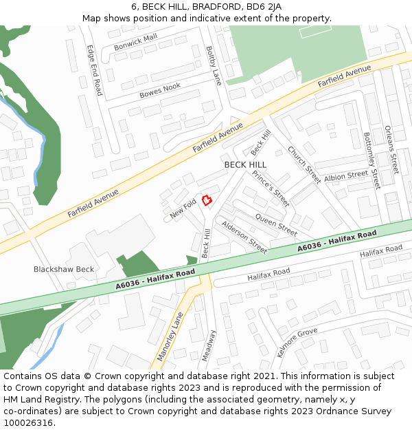 6, BECK HILL, BRADFORD, BD6 2JA: Location map and indicative extent of plot