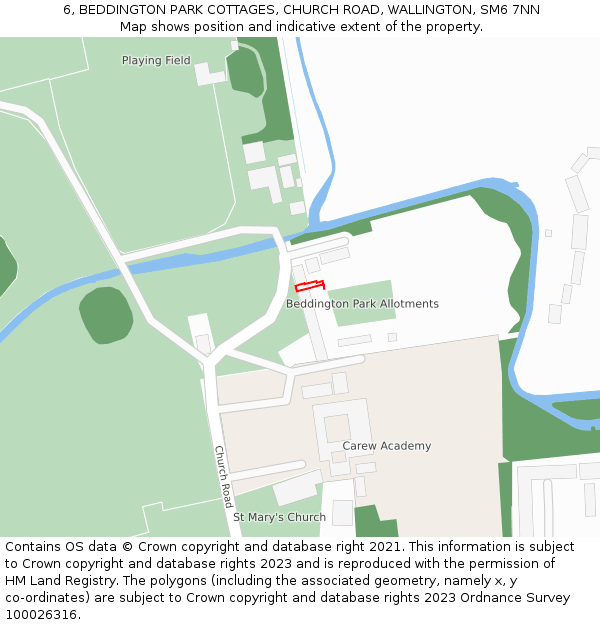 6, BEDDINGTON PARK COTTAGES, CHURCH ROAD, WALLINGTON, SM6 7NN: Location map and indicative extent of plot