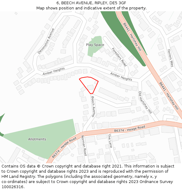 6, BEECH AVENUE, RIPLEY, DE5 3GF: Location map and indicative extent of plot