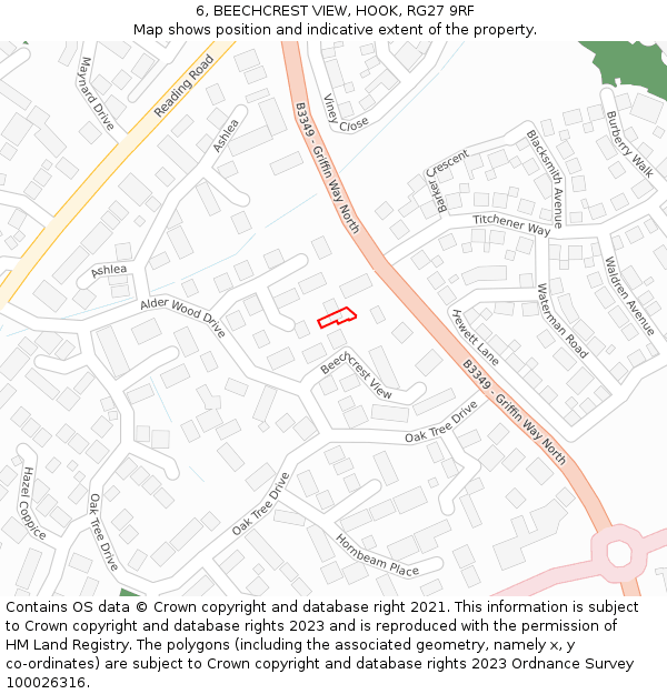 6, BEECHCREST VIEW, HOOK, RG27 9RF: Location map and indicative extent of plot