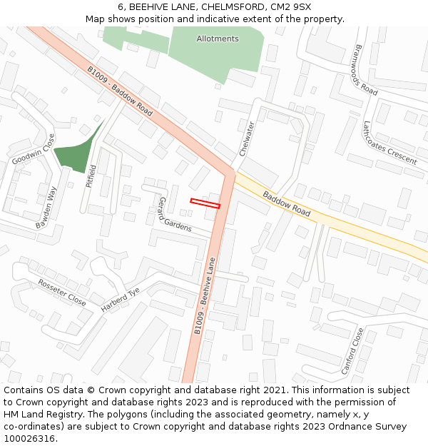 6, BEEHIVE LANE, CHELMSFORD, CM2 9SX: Location map and indicative extent of plot