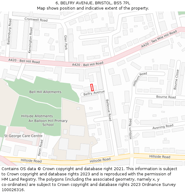 6, BELFRY AVENUE, BRISTOL, BS5 7PL: Location map and indicative extent of plot
