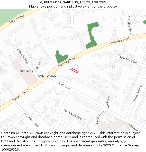 6, BELGRAVIA GARDENS, LEEDS, LS8 2SW: Location map and indicative extent of plot