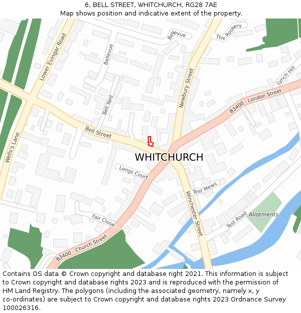 6, BELL STREET, WHITCHURCH, RG28 7AE: Location map and indicative extent of plot
