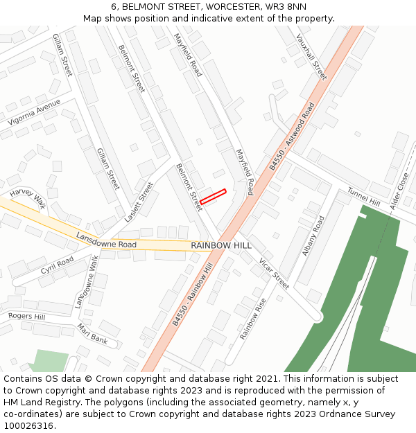 6, BELMONT STREET, WORCESTER, WR3 8NN: Location map and indicative extent of plot