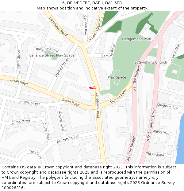 6, BELVEDERE, BATH, BA1 5ED: Location map and indicative extent of plot