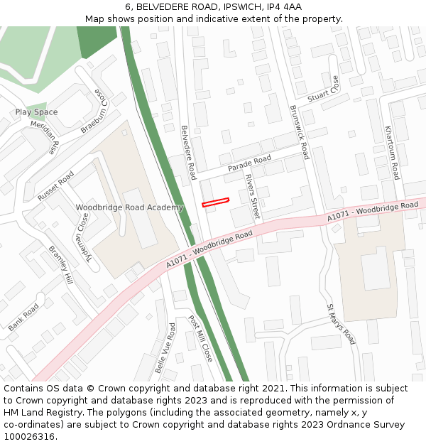 6, BELVEDERE ROAD, IPSWICH, IP4 4AA: Location map and indicative extent of plot