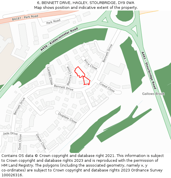 6, BENNETT DRIVE, HAGLEY, STOURBRIDGE, DY9 0WA: Location map and indicative extent of plot