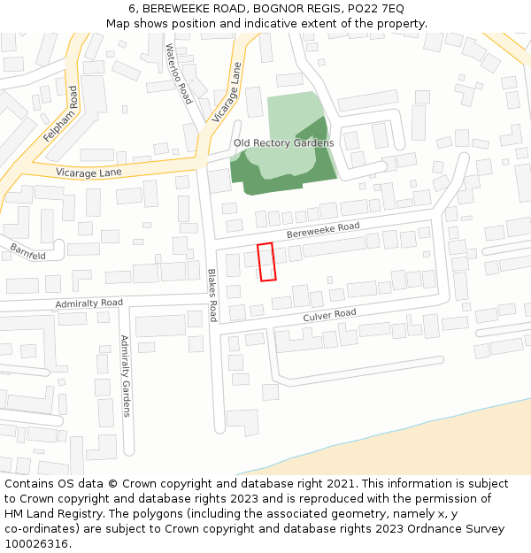 6, BEREWEEKE ROAD, BOGNOR REGIS, PO22 7EQ: Location map and indicative extent of plot