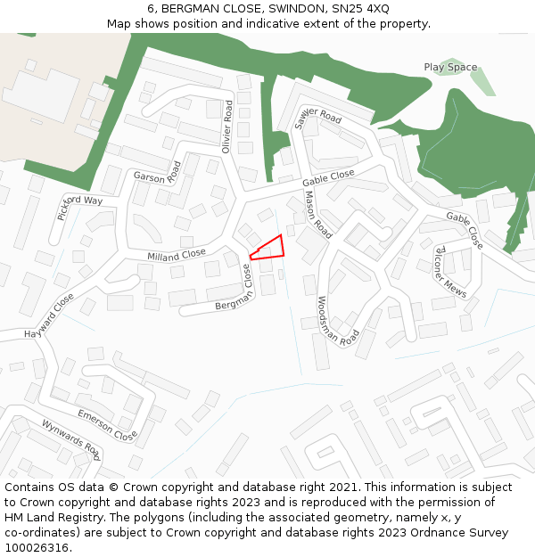 6, BERGMAN CLOSE, SWINDON, SN25 4XQ: Location map and indicative extent of plot