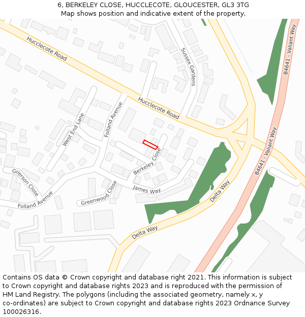 6, BERKELEY CLOSE, HUCCLECOTE, GLOUCESTER, GL3 3TG: Location map and indicative extent of plot