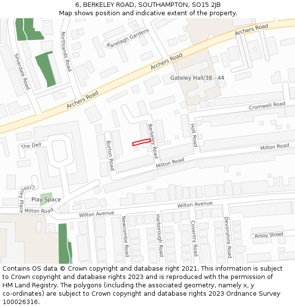 6, BERKELEY ROAD, SOUTHAMPTON, SO15 2JB: Location map and indicative extent of plot