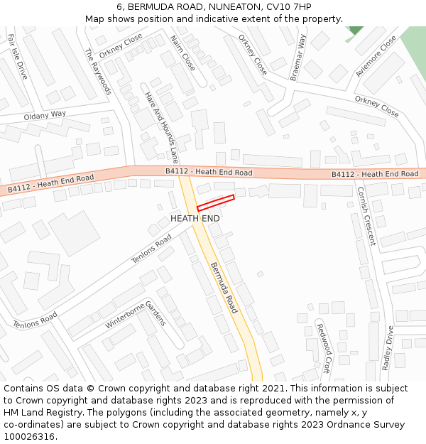 6, BERMUDA ROAD, NUNEATON, CV10 7HP: Location map and indicative extent of plot