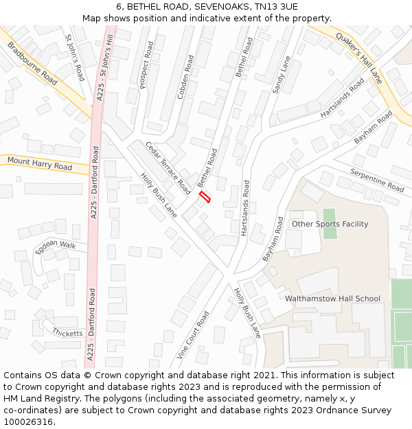 6, BETHEL ROAD, SEVENOAKS, TN13 3UE: Location map and indicative extent of plot