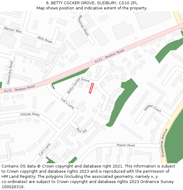 6, BETTY COCKER GROVE, SUDBURY, CO10 2PL: Location map and indicative extent of plot