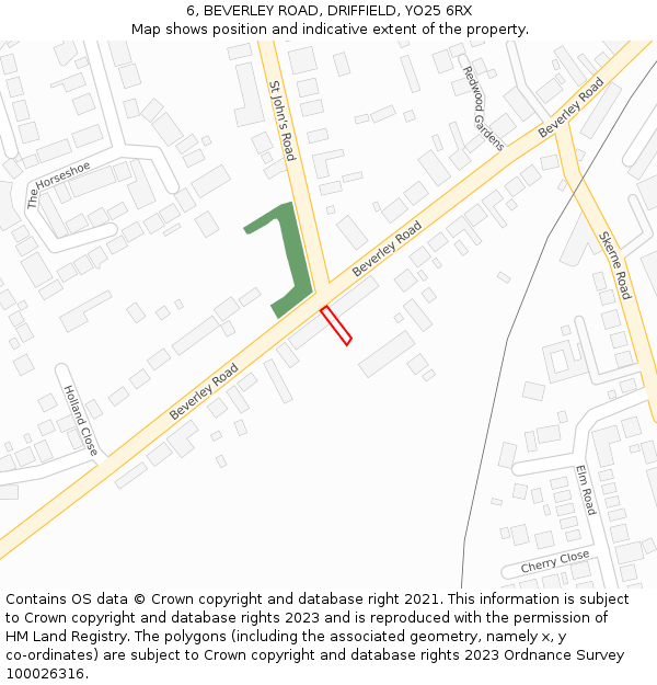 6, BEVERLEY ROAD, DRIFFIELD, YO25 6RX: Location map and indicative extent of plot