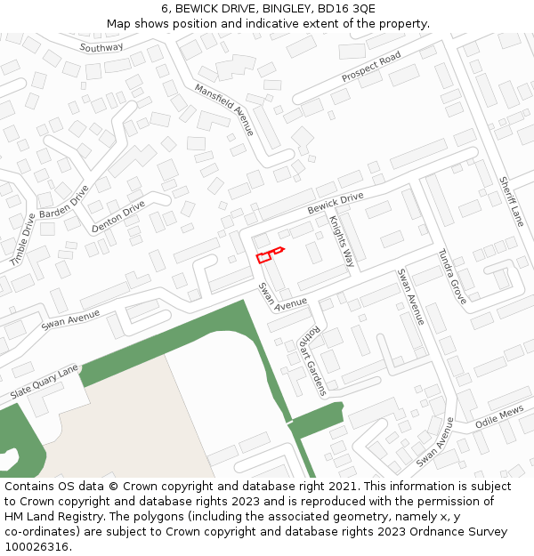 6, BEWICK DRIVE, BINGLEY, BD16 3QE: Location map and indicative extent of plot